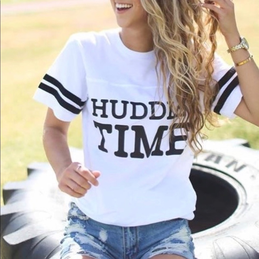 “HUDDLE TIME" WHITE FOOTBALL—GRAPHIC TEE!! BNWOT!!